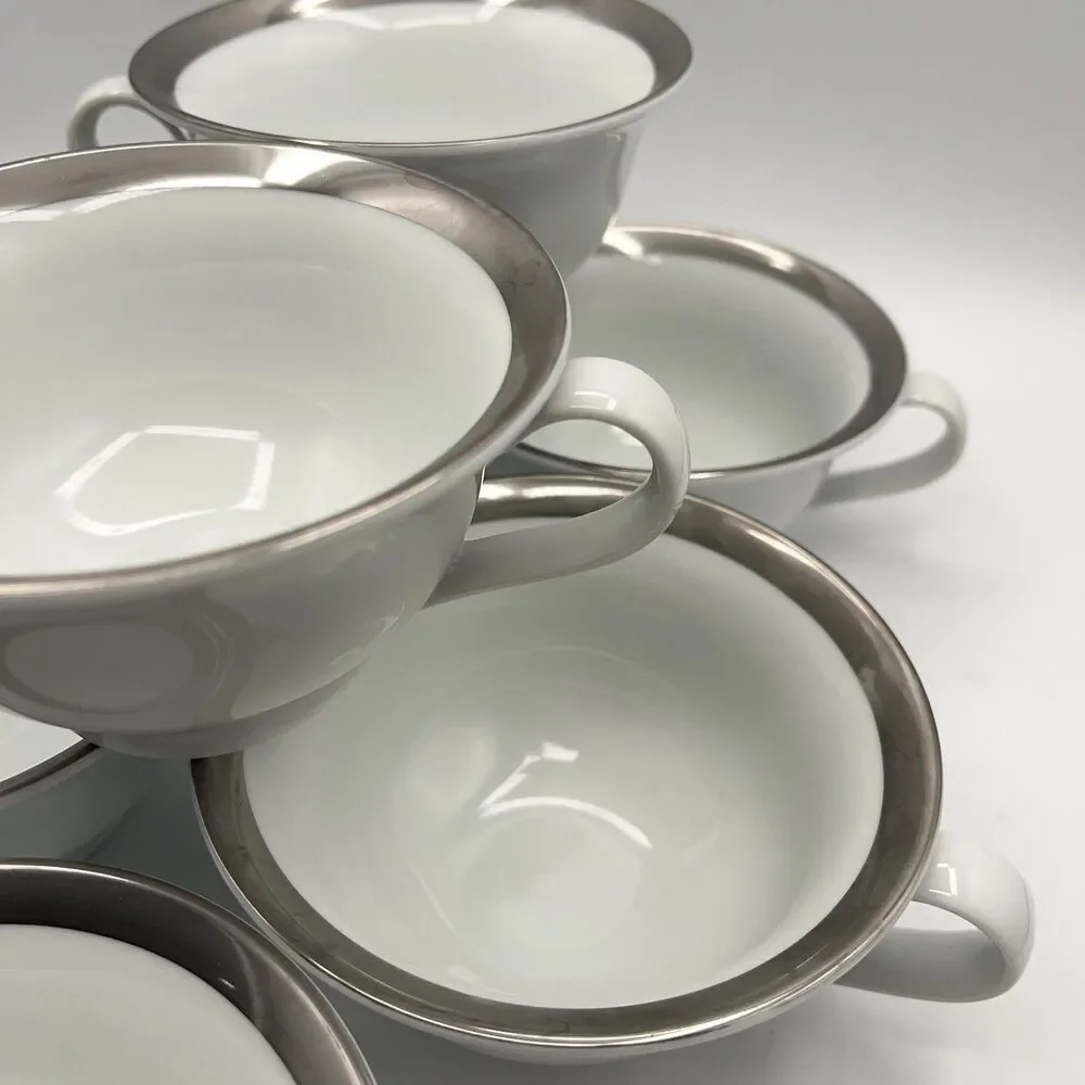 Pottery Barn Cosmopolitan Mugs (Silver Band) - Set Of 7